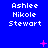 Blue background with repeated white text 'Ashlee Nikole Stewart' and scattered pink star-like shapes.