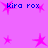 Pixelated pink star shapes and blue text "Kira rox" on a solid purple background with no visible animation changes.