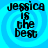 A blue background with four identical text blocks reading "jessica is the best" in black pixelated font, each within a light blue spiral pattern.