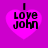 Four identical pixelated heart-shaped icons with 'I Love John' text on a solid purple background, arranged in a