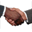 Animated contact sheet showing five sequential frames of a handshake between two people in business attire with dark suits and white dress shirts, displayed on a transparent background.