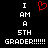 Black background with white pixelated text reading "I AM A 5TH GRADER!!!!!!" and a red pixelated heart symbol above the text.