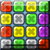 A grid of sixteen square pixelated icons arranged in four rows and four columns, each with distinct colors and patterns on a blue background.