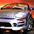 Static pixel art of a silver sedan with dark trim against an orange and yellow gradient background, showing front-left perspective.