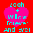 Red background with four identical cyan text blocks reading "Zach + Willow Forever And Ever" over pink hearts, arranged in a