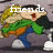Animated pixel art of two characters embracing, with text overlays changing across frames.
