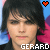 A 4x4 contact sheet of a static animated icon featuring repeated frames with the name 'GERARD' and alternating heart icons above each frame, set against a blue and pink patterned background.