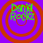 Four identical circular icons with red concentric rings on a purple background, each displaying green text reading "Dannil Rockz" in pixelated font.