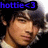 Pixelated image of a person with light brown hair and fair skin, wearing a white shirt under dark clothing, with blue text reading 'hotlie<3' at the top.