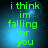 Green pixelated text reads "i think im falling for you" on a blue gradient background with subtle light effects.
