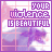 Pixelated image with purple text 'YOUR VIOLENCE IS BEAUTIFUL' over a -patterned background of pink and white clouds