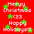 Red background with green stars and repeated white text reading "Merry Christmas <33 Happy Holidays!!!" in pixelated font.