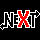 Pixelated text 'NEXT' with red X replacing the E, white outline on black background.
