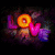 Animated icon with 'LOVE' in neon colors on dark background, transitioning to silver script text 'You', then heart pattern with pink 'Tom' text.