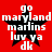 Red background with black star and white text reading 'go maryland marlins luv ya dk' in pixelated font.