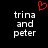 A black background displays two identical white text blocks reading 'trina and peter' with a red pixelated heart symbol above them.