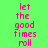 Pixelated text 'let the good times roll' in pink on green background with blue gradient overlays, animated between static and blurred states.