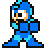 Pixel art of a blue armored character in nine sequential poses showing head and arm movements against gray background.