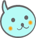 Light blue cartoon animal head with black eyes, orange cheeks, and a small nose in multiple expressions including neutral, winking left, and winking right.