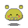 Yellow pixelated character with gray ears and blush marks, showing four distinct expressions including closed eyes, heart symbols, and a red mouth.