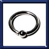 Six metallic body jewelry pieces arranged in a on white backgrounds with blue borders