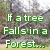 Green pixelated text overlays a forest background with trees and grass, posing the philosophical question about sound when a tree falls.