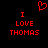 Red pixelated text and heart symbol on black background, with 'I LOVE THOMAS' repeated twice and a heart above the text.