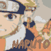 Pixelated anime-style icon of a character with blonde hair and a headband, wearing an orange jacket with white trim, with 'NARUTO' text below.