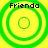Four identical green concentric circle icons on a yellow background, each labeled 'Friendo' in black pixelated text above.