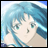 Pixelated anime-style character with blue hair and green eyes on left, next to black background with white text "Anime IM" above smaller "COM" on right.