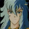 Pixelated anime character with long blue hair and orange-yellow top, transitioning through multiple facial expressions against black background.