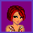 A 6-frame animated contact sheet showing a pixel-art character with red hair, striped top, and brown boots across three panels on the left, middle, and right, each paired with yellow text below: 'Kiss', 'My', and 'ASS!!!' against purple backgrounds.