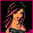 Animated contact sheet showing a pixel-art character with pink-streaked hair and black outfit across multiple frames, including full-body views, close-ups, and text variations.