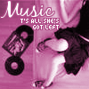 A pink-toned image of a person in a black dress holding a record player, with 'Music' and 'IT'S ALL SHE'S GOT LEFT' text above.