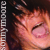 A pixelated close-up of a person's face with closed eyes, pink lips, and brown hair against a dark background.