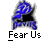 Two identical static buddy icons displayed in a contact sheet with promotional text for badassbuddy.com, each featuring a blue and black cartoon character with the label "Fear Us" below it.