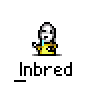 A 4x3 contact sheet of a pixelated animated buddy icon showing sequential frames of a stick figure character in yellow clothing with varying arm positions and mouth expressions, labeled "Inbred" beneath each frame on a gray background.
