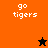 Four display 'go tigers' text with a star icon changing from black to orange on different backgrounds
