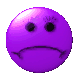 Purple circular icon with sad expression, black eyes and mouth, animated tears falling from left eye across four