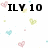 Pixelated text 'ILY 10' appears in three positions on a white background with scattered heart shapes, one section grayed out.