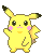 Pixelated yellow creature with black-tipped ears, pink cheeks, and a lightning-shaped tail in five distinct poses against gray background.