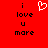 Red background with black text reading 'i love u more' and a white pixelated heart symbol above the left side of the text.