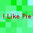 Green pixelated background with red text reading "I Like Pie" repeated in two