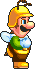 Pixel art character resembling Luigi in bee costume with yellow helmet, wings, green vest, brown pants, and mustache against gray background.