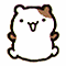 A white cartoon hamster with brown patches on its head and arms, smiling with a tongue out against a green background displaying 'OriginalIcons.com' in bright green text.