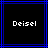 Two identical static display the word 'Deisel' in white pixelated text against a black background, framed by blue lines