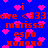 Blue background with pink heart shapes and red pixelated text reading 'i love <333', 'marissa', 'espo', 'xoxoxo' scattered across the image.