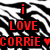Animated icon with zebra-stripe background displaying 'i LOVE CORRIE' text in six color variations with heart symbols.