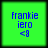 Four identical green square display blue pixelated text reading 'frankie iero <8' with no visible animation changes