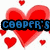 Red heart shapes surround blue text reading 'COOPER'S MY LOVER !!!!!' on a white background.